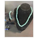 Turquoise Bead Necklace, Bracelet & Earrings Set