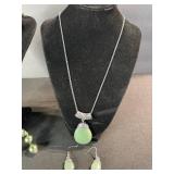 Green Bead Necklace & Earrings Set - Two Necklaces & Two Pairs of Earrings