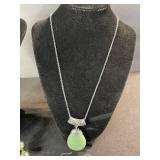 Green Bead Necklace & Earrings Set - Two Necklaces & Two Pairs of Earrings