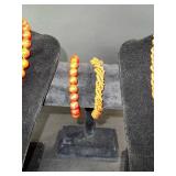 Orange Bead Necklace & Bracelet Set - 3-Piece Jewelry Collection
