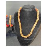 Orange Bead Necklace & Bracelet Set - 3-Piece Jewelry Collection