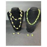 Olive Green Bead Necklace with Earrings - Lime Green Bead Necklace with Earrings