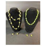 Olive Green Bead Necklace with Earrings - Lime Green Bead Necklace with Earrings