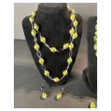 Olive Green Bead Necklace with Earrings - Lime Green Bead Necklace with Earrings