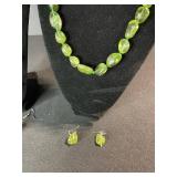 Olive Green Bead Necklace with Earrings - Lime Green Bead Necklace with Earrings