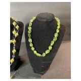 Olive Green Bead Necklace with Earrings - Lime Green Bead Necklace with Earrings