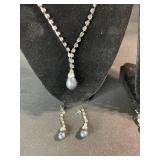 Silver-Tone Pearl Necklace Set with Drop Pendant - 2 Necklaces & 2 Pairs of Earrings