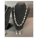 Silver-Tone Pearl Necklace Set with Drop Pendant - 2 Necklaces & 2 Pairs of Earrings