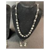 Silver-Tone Pearl Necklace Set with Drop Pendant - 2 Necklaces & 2 Pairs of Earrings