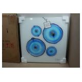 Frameless Free Floating Tempered Glass Panel Graphic Wall Art - 24" x 24", Blue Mineral Rings II