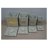 Set of Four Vintage Style Distressed Wooden Canister Set - Flour/Sugar/Coffee/Tea