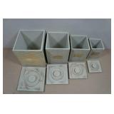 Set of Four Vintage Style Distressed Wooden Canister Set - Flour/Sugar/Coffee/Tea