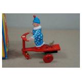 Vintage Tin Clown on Scooter Wind-Up Toy