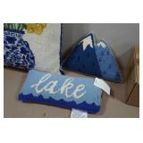 *3* Decorative Pillows and Cast Iron Sculpture