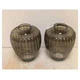 2 NEW UNBRANDED LARGE GREEN GLASS VASES