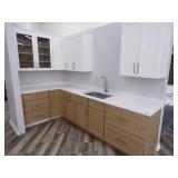 White Upper Cabinets with Brown Lower Cabinets Kitchen