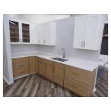 White Upper Cabinets with Brown Lower Cabinets Kitchen