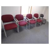 4 Red Chairs and Grey Chair