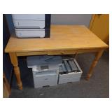 Office Red Desk and Wall Cabinet, Chair, Wood Table, and File Cabinet