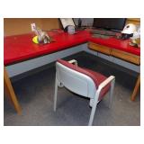 Office Red Desk and Wall Cabinet, Chair, Wood Table, and File Cabinet