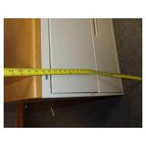 Office Red Desk and Wall Cabinet, Chair, Wood Table, and File Cabinet