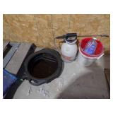 Oil Catch Basin, Sprayer  and pails