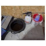 Oil Catch Basin, Sprayer  and pails