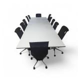 Halcon 14ft Conference Table, Outlets in each Drawer  w/ 12 Leather Mesh Back Fully Adjustable Vitra Chairs Valued $22,000