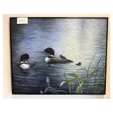 Kevin Dodds - Two Loons on Lake Framed Canvas Signed Print (37 x 47 in)