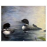 Kevin Dodds - Two Loons on Lake Framed Canvas Signed Print (37 x 47 in)