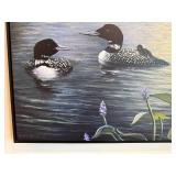 Kevin Dodds - Two Loons on Lake Framed Canvas Signed Print (37 x 47 in)