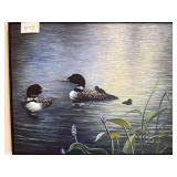 Kevin Dodds - Two Loons on Lake Framed Canvas Signed Print (37 x 47 in)
