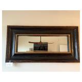 Leather Look Black Mirror Frame with Gold Trim - 31 x 16 in