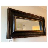 Leather Look Black Mirror Frame with Gold Trim - 31 x 16 in