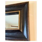 Leather Look Black Mirror Frame with Gold Trim - 31 x 16 in