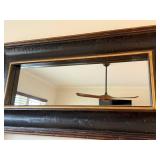 Leather Look Black Mirror Frame with Gold Trim - 31 x 16 in