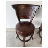 Vintage Carved Wood Chairs with Tooled Leather - Set of 3