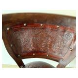 Vintage Carved Wood Chairs with Tooled Leather - Set of 3
