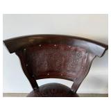 Vintage Carved Wood Chairs with Tooled Leather - Set of 3