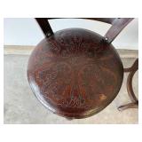 Vintage Carved Wood Chairs with Tooled Leather - Set of 3