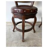 Vintage Carved Wood Chairs with Tooled Leather - Set of 3