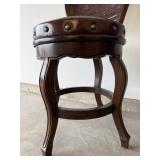 Vintage Carved Wood Chairs with Tooled Leather - Set of 3