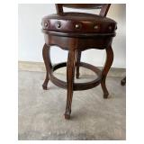 Vintage Carved Wood Chairs with Tooled Leather - Set of 3