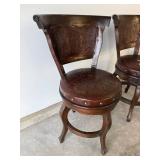 Vintage Carved Wood Chairs with Tooled Leather - Set of 3
