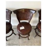Vintage Carved Wood Chairs with Tooled Leather - Set of 3