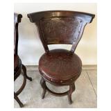 Vintage Carved Wood Chairs with Tooled Leather - Set of 3