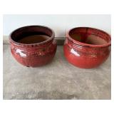 Red Glazed Ceramic Planters - Pair (Lot of 2)