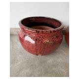 Red Glazed Ceramic Planters - Pair (Lot of 2)