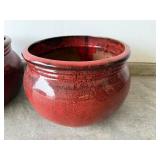 Red Glazed Ceramic Planters - Pair (Lot of 2)