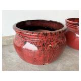 Red Glazed Ceramic Planters - Pair (Lot of 2)